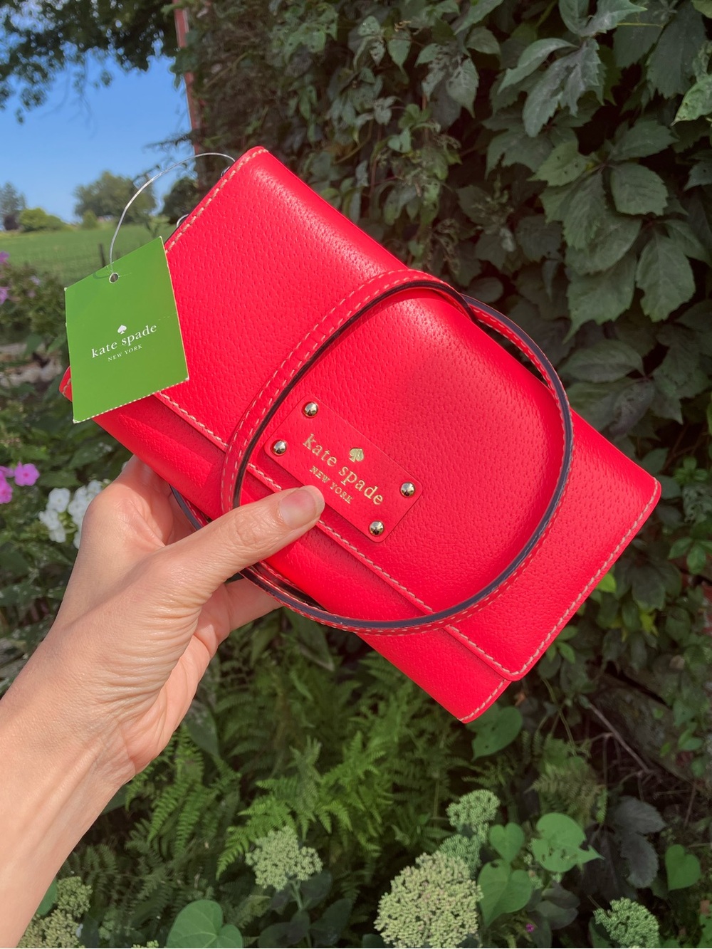 Pop of Neon NWT Kate Spade Wellesley Natalie Hot Rose Leather Cross-body Bag